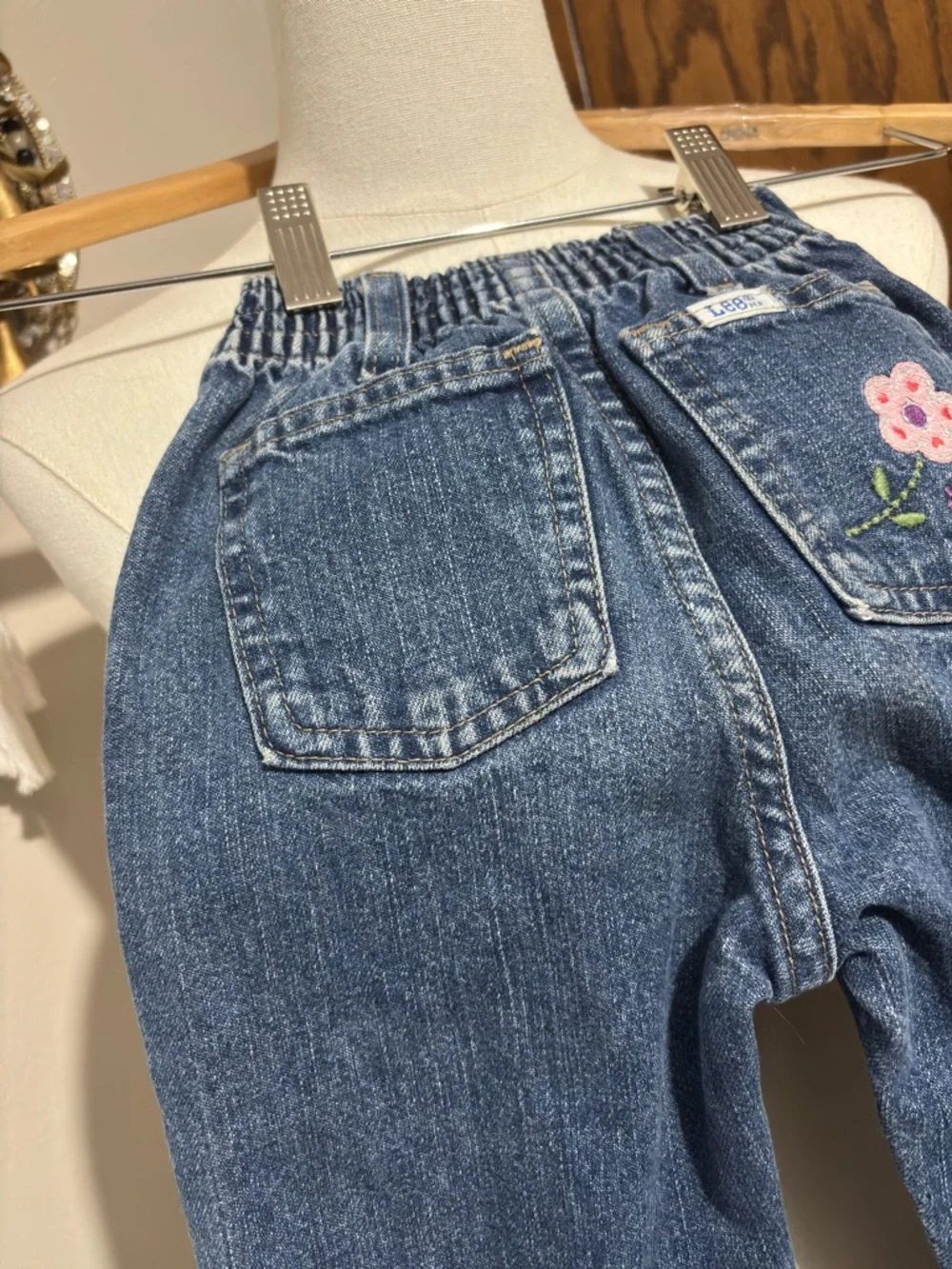 Lee Vtg Embroidered Floral Jeans Girls Size 4 Straight Leg